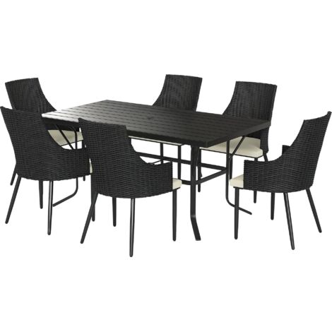 Outsunny 6 Seater Garden Furniture with Cushions, Parasol Hole, Cream White