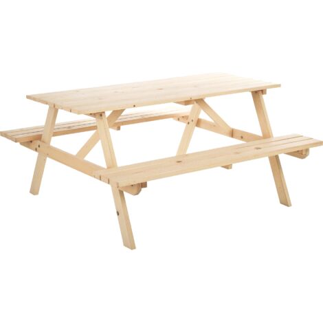 Outsunny 6 Seater Wooden Picnic Table Bench for Outdoor Garden or Patio with Parasol Cutout 150 cm Natural Wood Finish