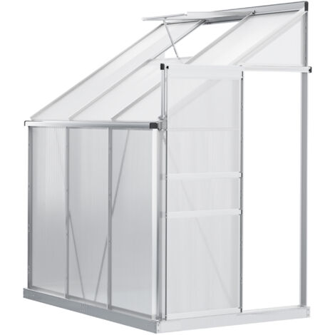Outsunny 6 x 4ft Lean to Polycarbonate Greenhouse for Outdoor w/ Sliding Door