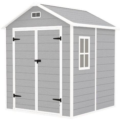 Outsunny 6 x 5ft Resin Garden Shed with Floor and Window, Light Grey