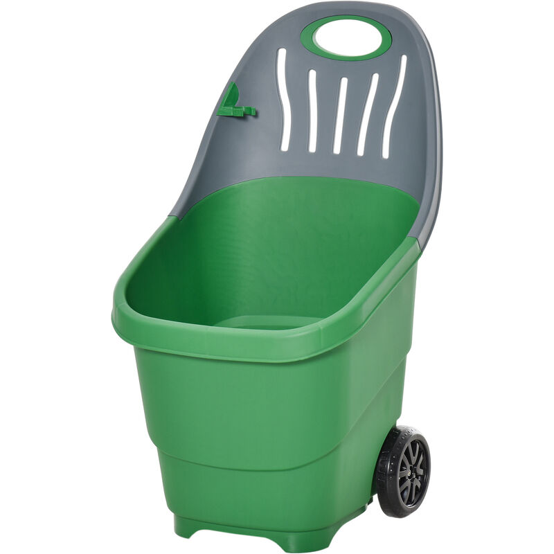 60L Plastic Garden Cart Trolley w/ Handle Wheels Carry Move Leaves Rubbish - Outsunny
