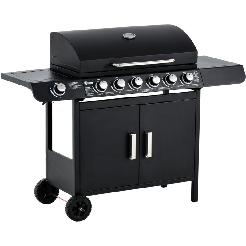 Outsunny 6+1 Burner Gas Bbq Grill Garden Barbecue with Wheels, Cabinet