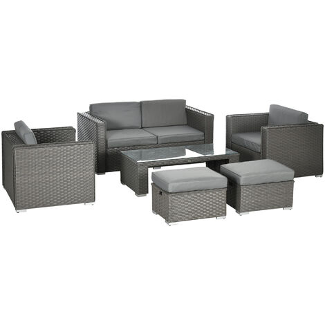 Outsunny 6pc Garden Rattan Sofa Set Outdoor Furniture Patio Table