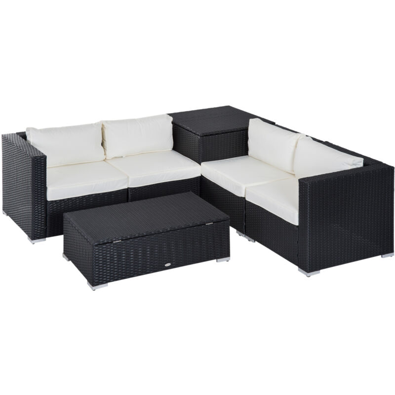 Outsunny - 6PC Rattan Corner Sofa Set Storage Furniture w/ Cushion (Black)