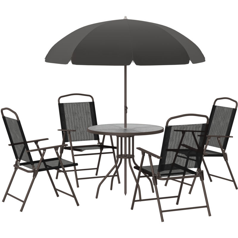 6pcs Garden Furniture Bistro Set Texteline Folding Chairs - Black - Outsunny