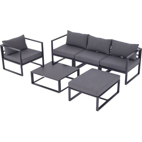 Outsunny 6pcs Garden Sectional Sofa Set Aluminum Frame Coffee Table Footstool