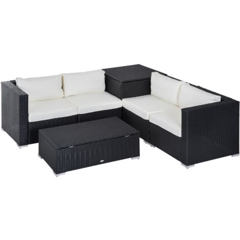 Outsunny 6Pcs Rattan Sofa Set Garden Sectional Garden Wicker Cushion Black
