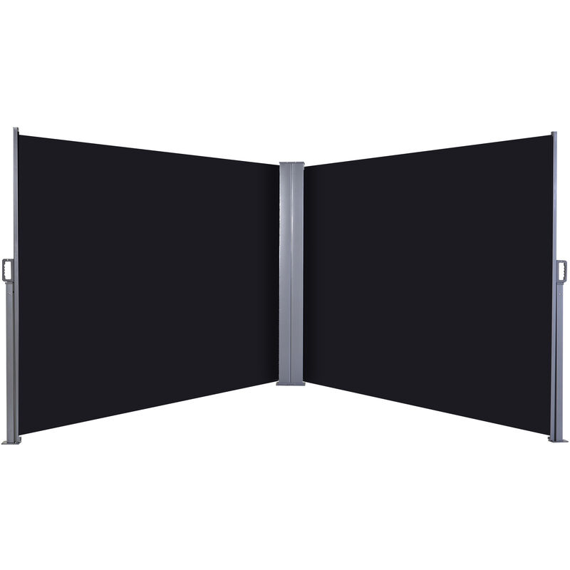 Outsunny 6x1.8m Retractable Awning Double Screen Fence Outdoor Privacy Black