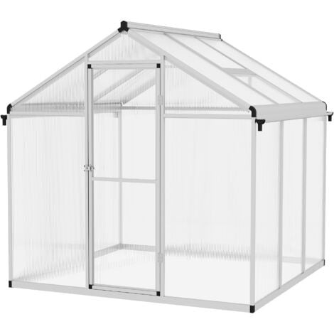 main image of "Outsunny 6x6ft Clear Polycarbonate Greenhouse Aluminium Frame Large Walk-In Garden Plants Grow"