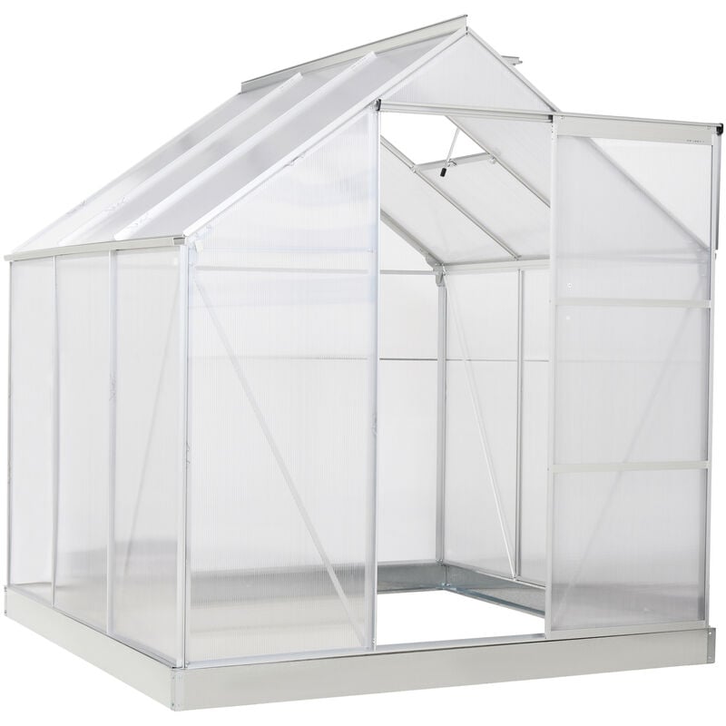 Outsunny - 6x6ft Walk-In Greenhouse Polycarb. Panels Aluminium Frame Sliding Door