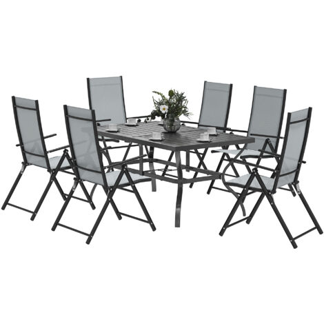 Outsunny 7 PCs Garden Dining Set, Folding Chairs and Metal Top Table, Grey