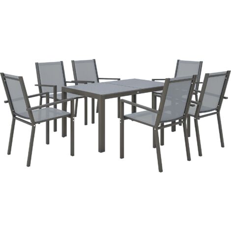 Outsunny 7 PCs Garden Dining Set, Wood-plastic Composite Table & 6 Chairs Light Grey