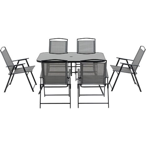 Outsunny 7 Pcs Garden Furniture Set w/ Dining Table 6 Folding Chairs Black