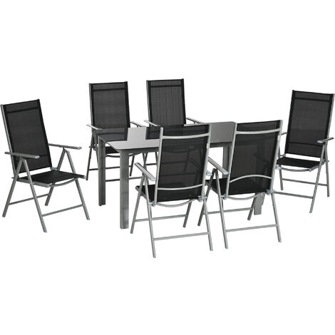 Outsunny 7 Piece Garden Dining Set, Outdoor Table and 6 Chair, Aluminium Black