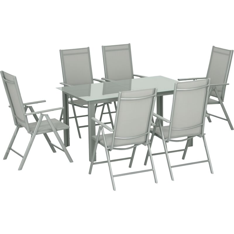Outsunny - 7 Piece Garden Dining Set, Outdoor Table and 6 Chair, Aluminium Grey