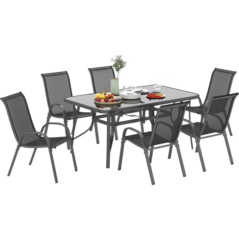 Outsunny 7 Piece Garden Dining Set w/ Dining Table and Chairs, Charcoal Grey
