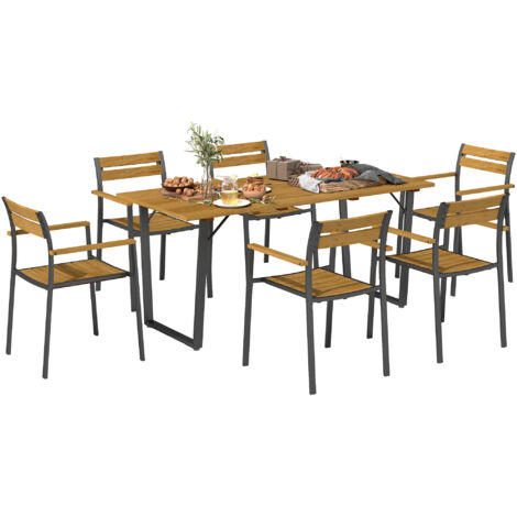 Outsunny 7 Piece Garden Dining Set with Table and 6 Stackable Chairs, Brown