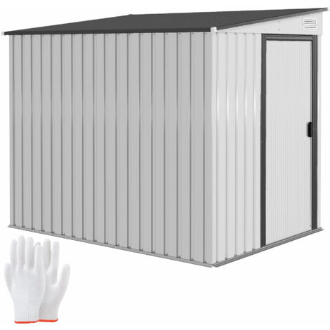 Outsunny 7 x 5FT Garden Shed w/ Foundation Lean to Metal Tool Shed White