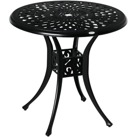 Outsunny 78 cm Round Garden Dining Table with Parasol Hole, Black
