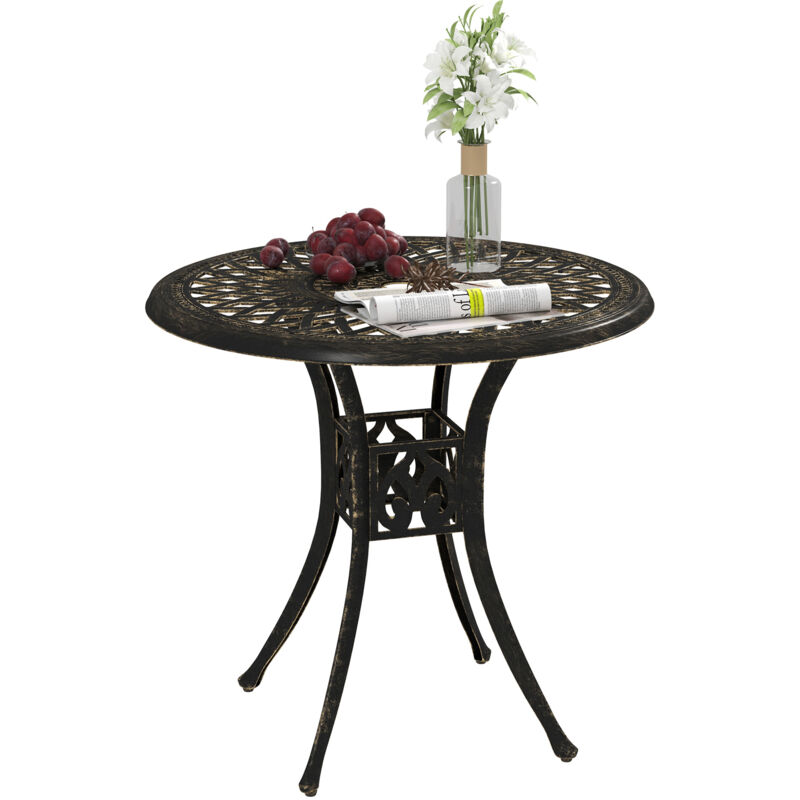 78 cm Round Garden Dining Table with Parasol Hole, Bronze Tone - Outsunny
