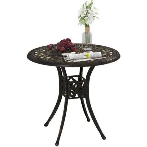 Outsunny 78 cm Round Garden Dining Table with Parasol Hole, Bronze Tone