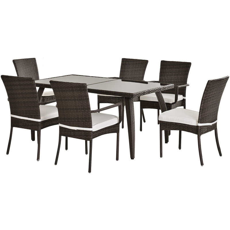 Outsunny - 7PC Rattan Dining Set Tempered Glass Top Table Outdoor Conservatory - Brown