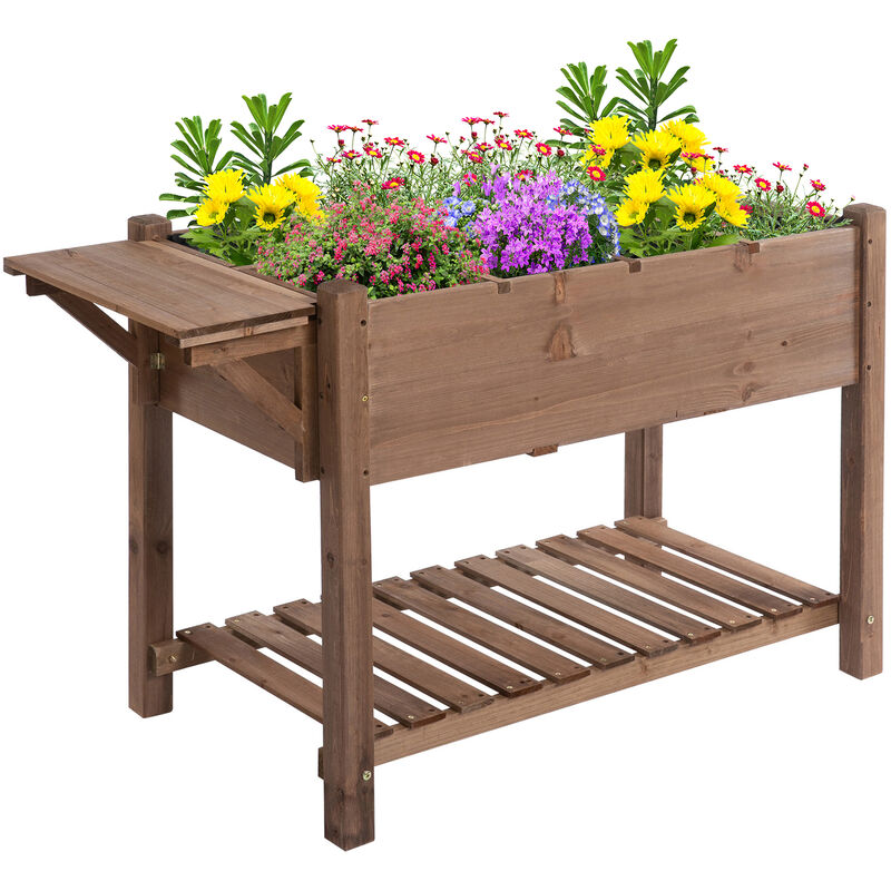 Outsunny 8 Compartment Wooden Garden Plant Stand w/ Shelf Flower Bed Box