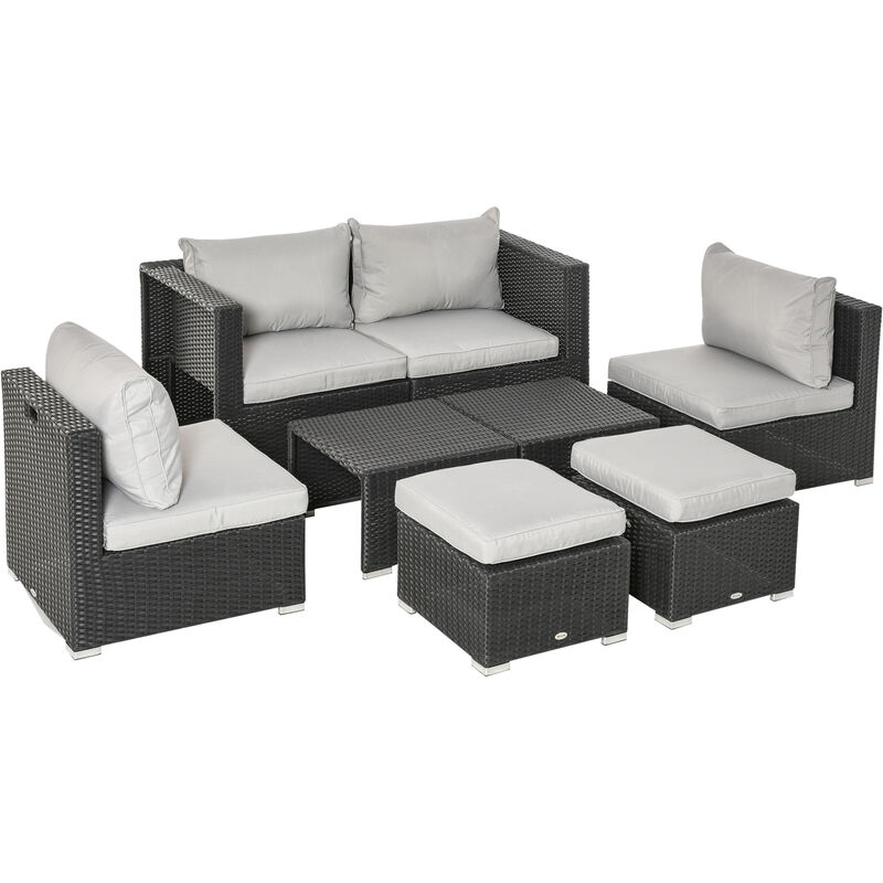 8 PCS Outdoor Patio Furniture Set PE Wicker Rattan Sofa Chair Black - Outsunny
