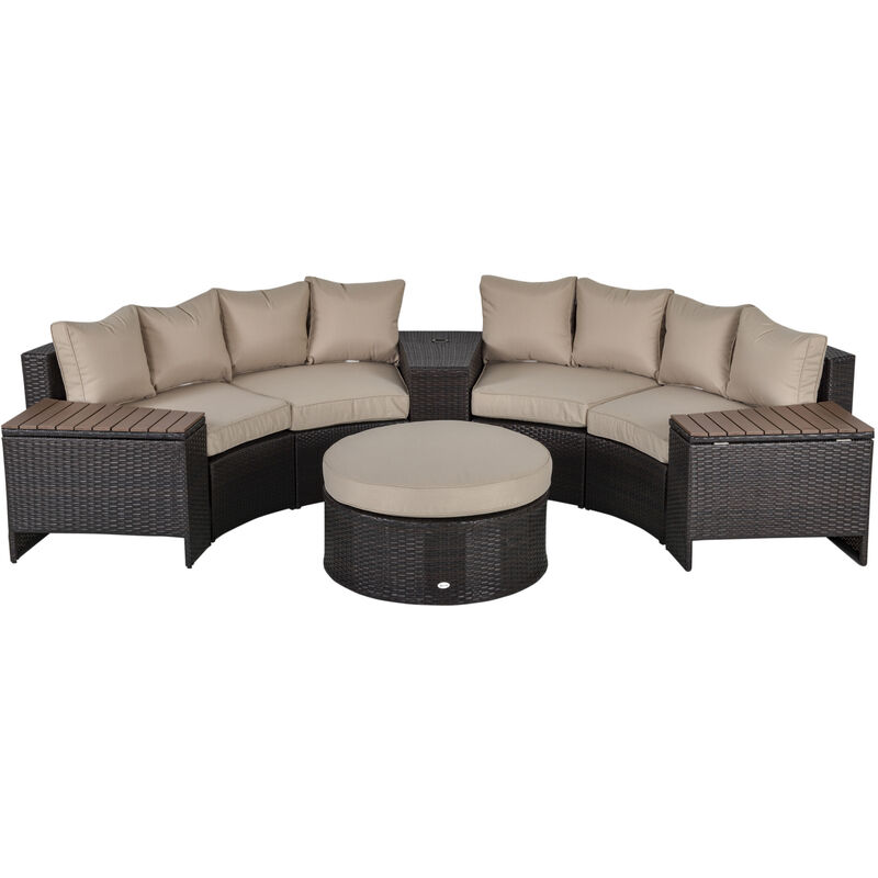 8 Pcs Patio Rattan Conversation Furniture Set w/ Side Table Cushions Beige - Outsunny