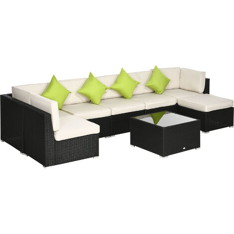 Outsunny 8 Pieces Patio Rattan Sofa Set Garden Furniture Set for Outdoor Black