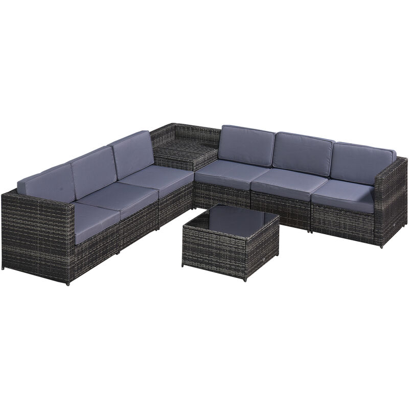 8-tlg. Polyrattan Gartengarnitur Gartenmöbel Garten-Set Sitzgruppe Loungeset Loungemöbel Beistelltisch als Aufbewahrungskorb Grau Stahl + Polyester