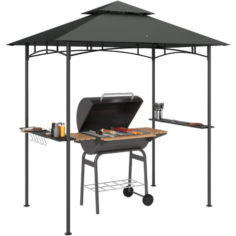 Outsunny 8' x 5' Grill Gazebo, Double Tiered Outdoor BBQ Shelter, Dark Grey