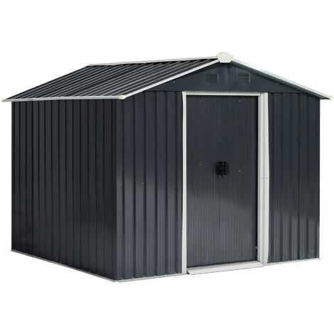 Outsunny 8 x 6ft Garden Storage Shed with Double Sliding Door Outdoor Grey