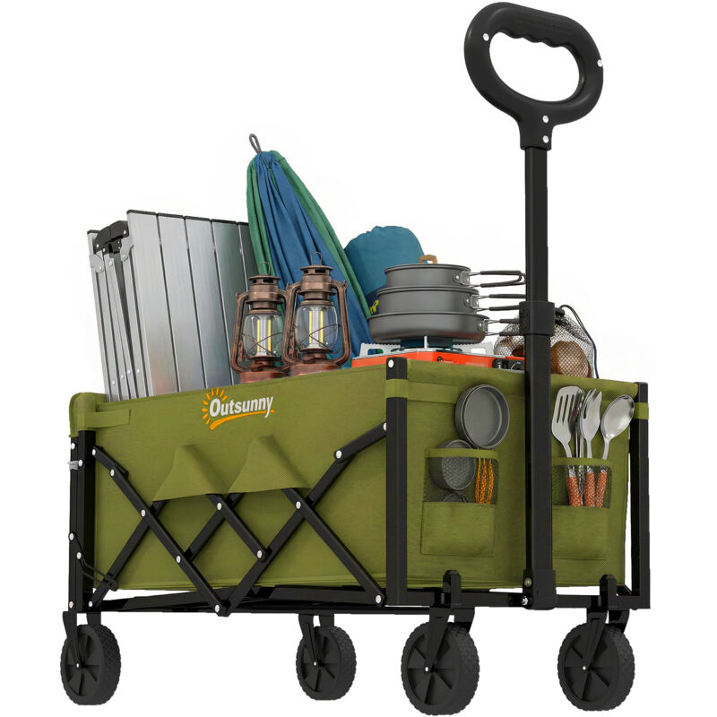 Outsunny 60L Festival Trolley on Wheels, Collapsible Wagon Cart, Green