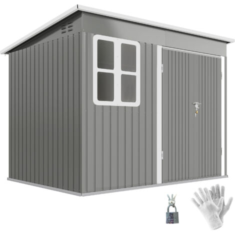 Outsunny 8.5 x 6ft Storage Shed Galvanised Steel Garden Shed, Metal Shed with Foundation Kit, Window, Lockable Wide Doors and Air Vents for Outdoor Patio, Light Grey