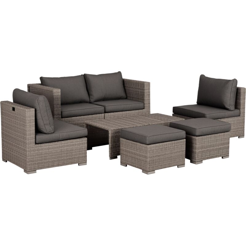 8pc Outdoor Patio Furniture Set Weather Wicker Rattan Sofa Chair Grey - Outsunny