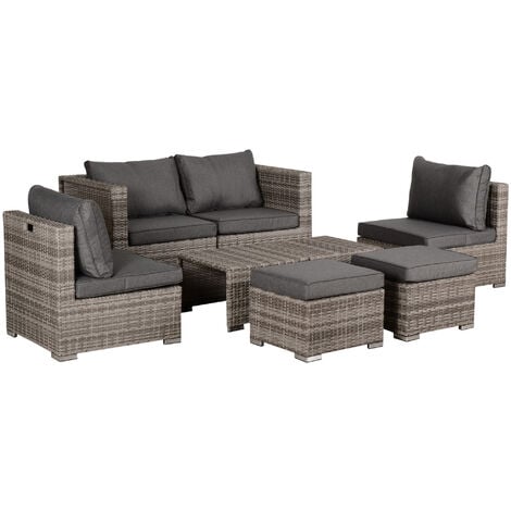 Outsunny 8pc Outdoor Patio Furniture Set Weather Wicker Rattan Sofa Chair Grey