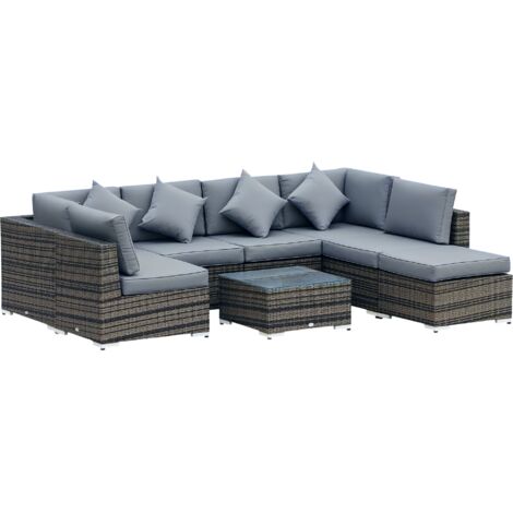 Outsunny 8pc Rattan Sofa Garden Furniture Aluminium Outdoor Patio Set  Grey
