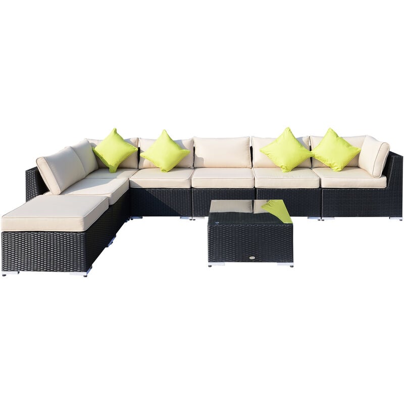 8pcs Rattan Sofa Garden Furniture Sofa Set Wicker w/ Cushions - Black - Outsunny