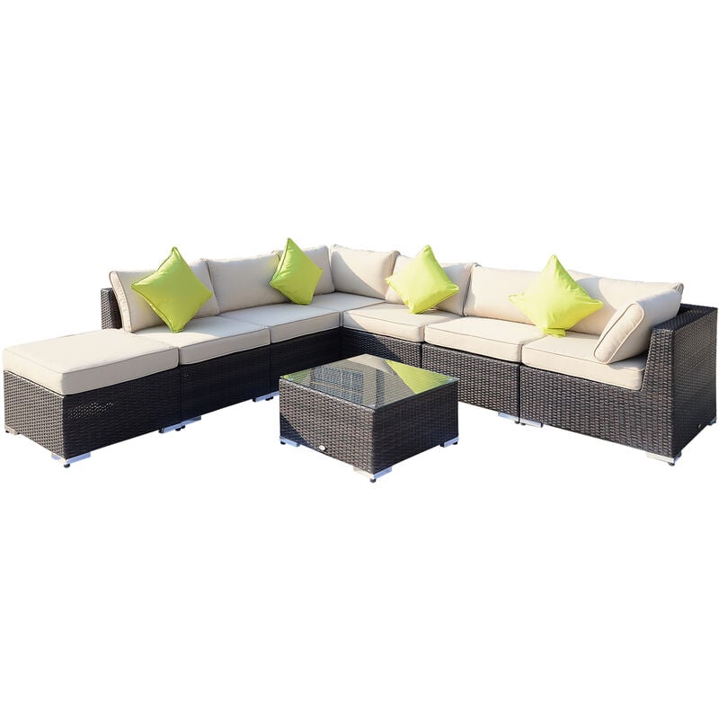 8pcs Rattan Sofa Garden Furniture Sofa Set Wicker w/ Cushions - Brown - Outsunny
