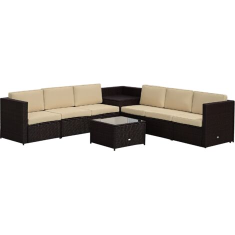 Outsunny 8Pcs Patio Rattan Sofa Set Garden Furniture Side Table w/ Cushion Brown