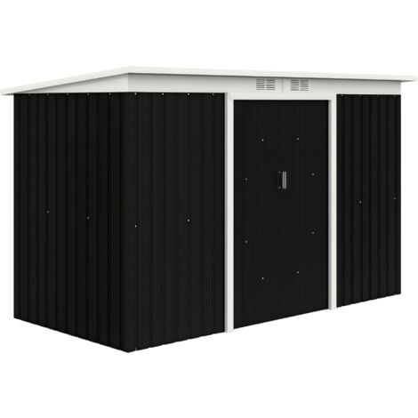 Outsunny 9 x 4FT Outdoor Metal Frame Garden Storage Shed w/ 2 Door Dark Grey