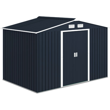 Outsunny 9 x 6ft Metal Garden Shed, Outdoor Storage Tool House with Ventilation Slots, Foundation Kit and Lockable Double Doors Light Grey