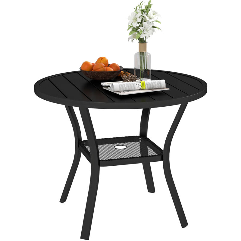 Outsunny - 90 cm Garden Dining Table, Round Garden Table with Parasol Hole