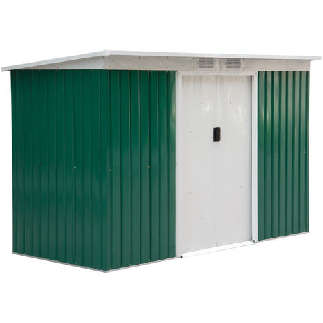 main image of "Outsunny 9ft x 4ft Corrugated Garden Metal Storage Shed Outdoor Equipment Tool Box with Foundation Ventilation & Doors"