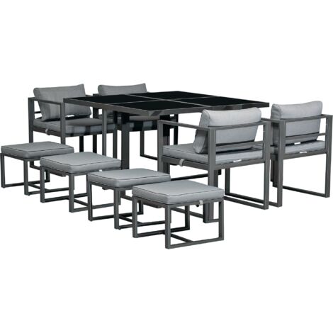 Outsunny 9PCs Patio Dining Sets 4 Chairs 4 Ottoman Cushioned Seating and Back