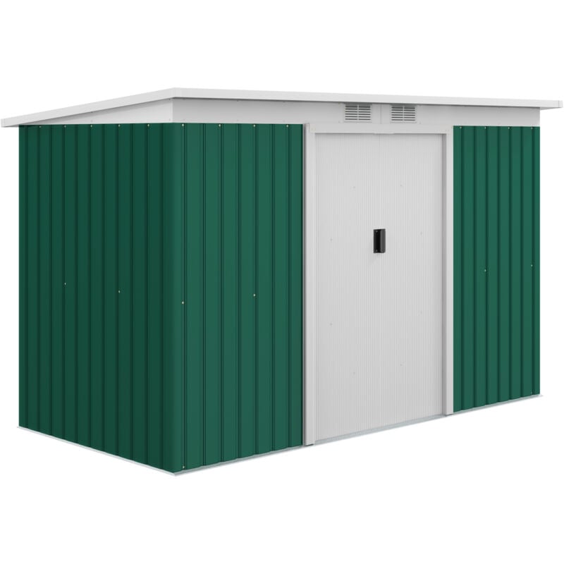 Outsunny - 9x4.25ft Boxy Corrugated Steel Garden Storage Shed Outdoor w/ Foundation