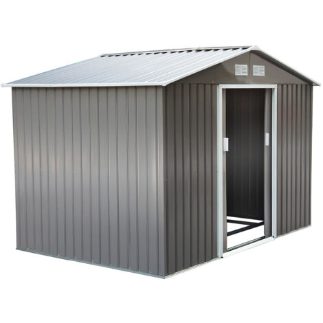 Outsunny – Abri de jardin métal 5,29 m² – Double porte coulissante – Dimensions L 277 x l 191 x H 192 cm – Tôle d'acier ondulée grise