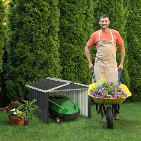 Outsunny Abri de jardin pour tondeuse à gazon robot-tondeuse - garage tondeuse robot - tôle acier gris