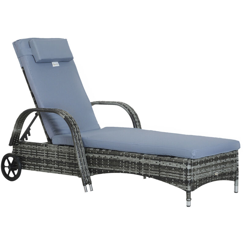 Adjustable Rattan Sun Lounger Outdoor Recliner w/ Cushion Grey - Outsunny